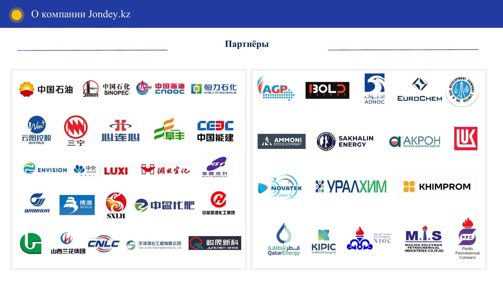 Партнёры Jondey — нефтегазовые и химические компании